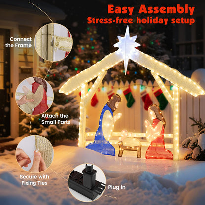 Pre-lit Christmas Holy Family Set with 272 Warm and Cold White LED Lights