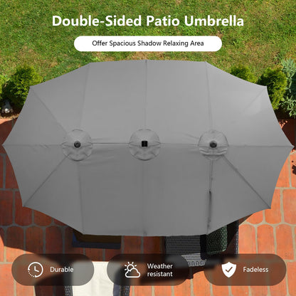 460 cm Twin Patio Umbrella with 48 LED Lights and Auto-Charging Solar Panel