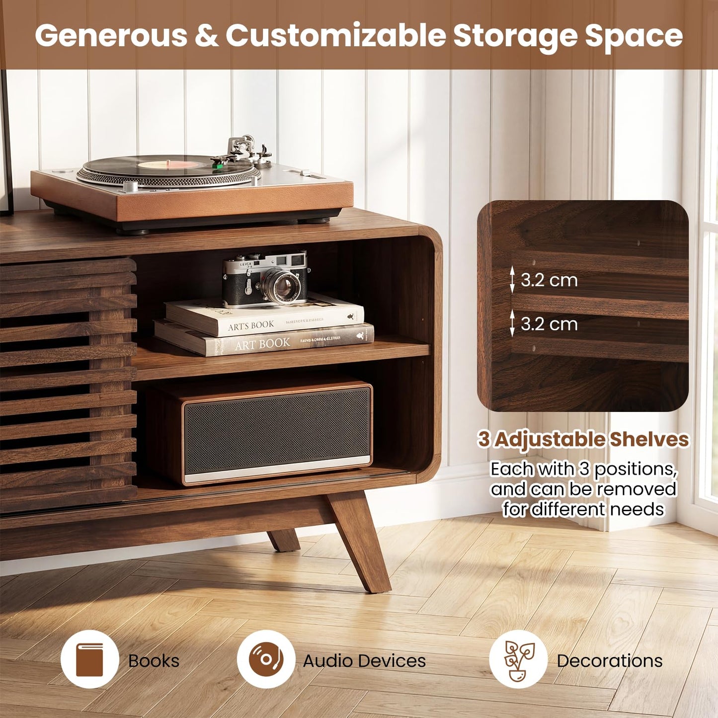TV Stand Cabinet for 65 Inch TVs with Sliding Doors