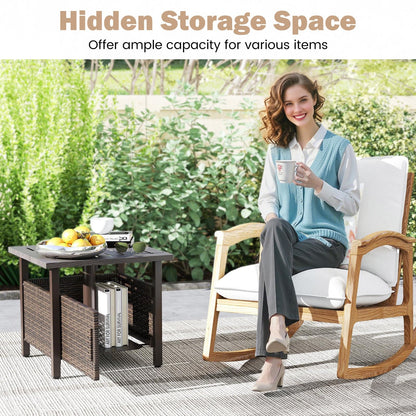 Outdoor Side Table with 2 Weighted Sand Bags and 4.9cm Umbrella Hole