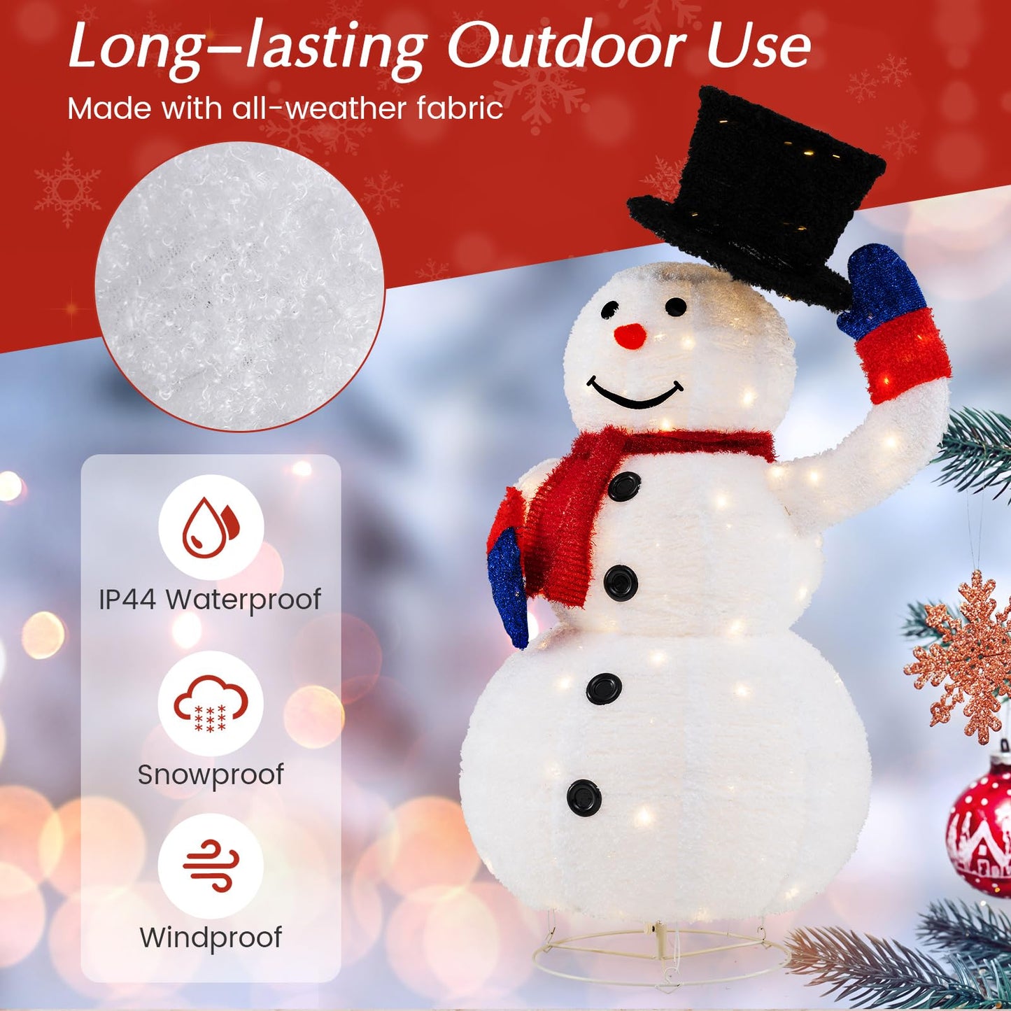 Pre-Lit Christmas Snowman with 120 Built-in LED Lights for Lawn