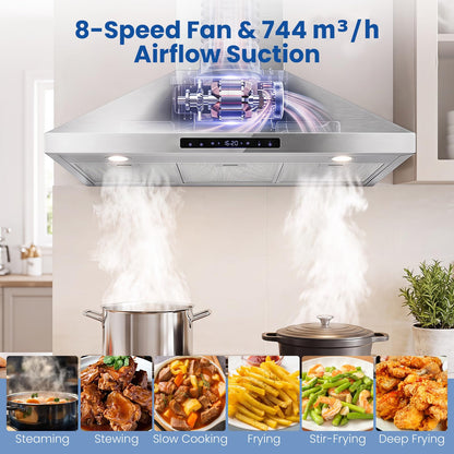 90cm Chimney Cooker Hood, 744 km/h, 8 Speed Fan, Gesture Control