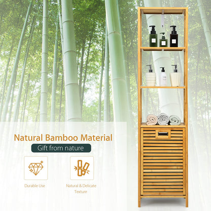 Bathroom Tilt-out Laundry Hamper Organizer with 3-Tier Storage Shelves