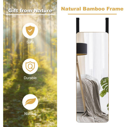 Rectangle Wall Mounted Mirror with Bamboo Frame and Round Corners