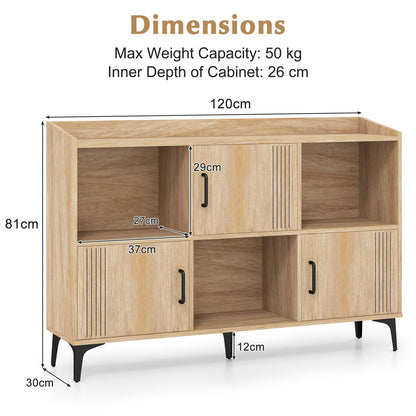Sideboard Storage Cabinet Bookcase with 3 Doors and Open Compartments