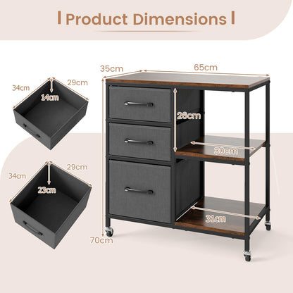 3-Drawer Mobile File Cabinet, Lateral Stationery Wooden Storage Cabinet