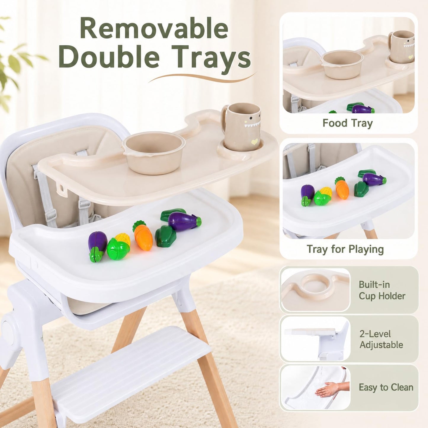4-in-1 Convertible Baby High Chair with Detachable and Adjustable Tray