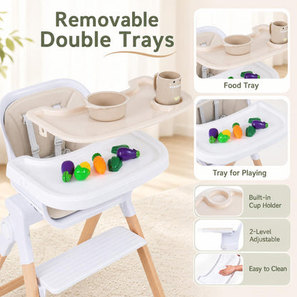 4-in-1 Convertible Baby High Chair with Detachable and Adjustable Tray