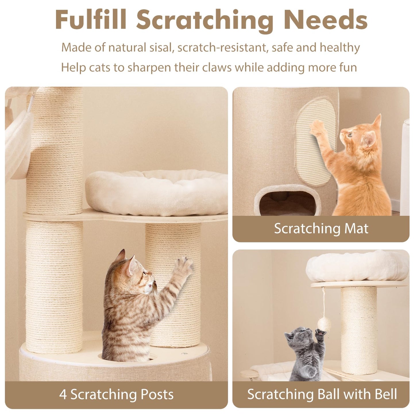 187 cm Tall Wooden Cat Tower Tree with 2-Story Cat Condo