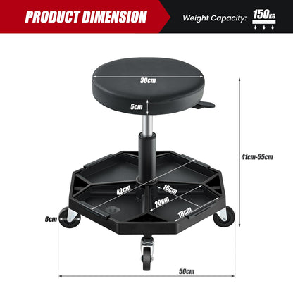 Rolling Mechanic Stool with Wheels & Tool Tray