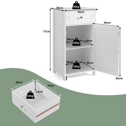 Bathroom Floor Cabinet, Freestanding Storage Cupboard with Drawer