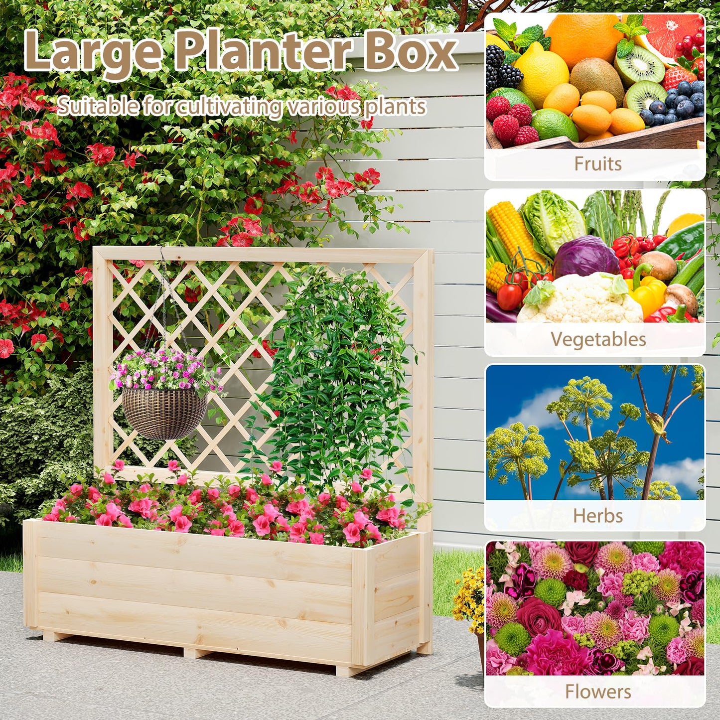 Freestanding Raised Garden Bed for Climbing Vine Plant Flower Vegetable