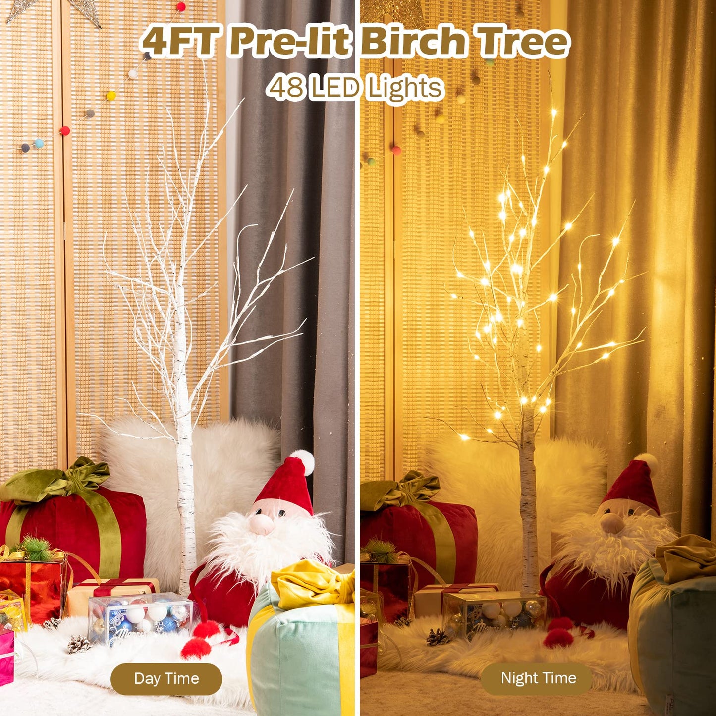 Silver Christmas Twig Tree with Warm White LED Lights for Indoor Decoration