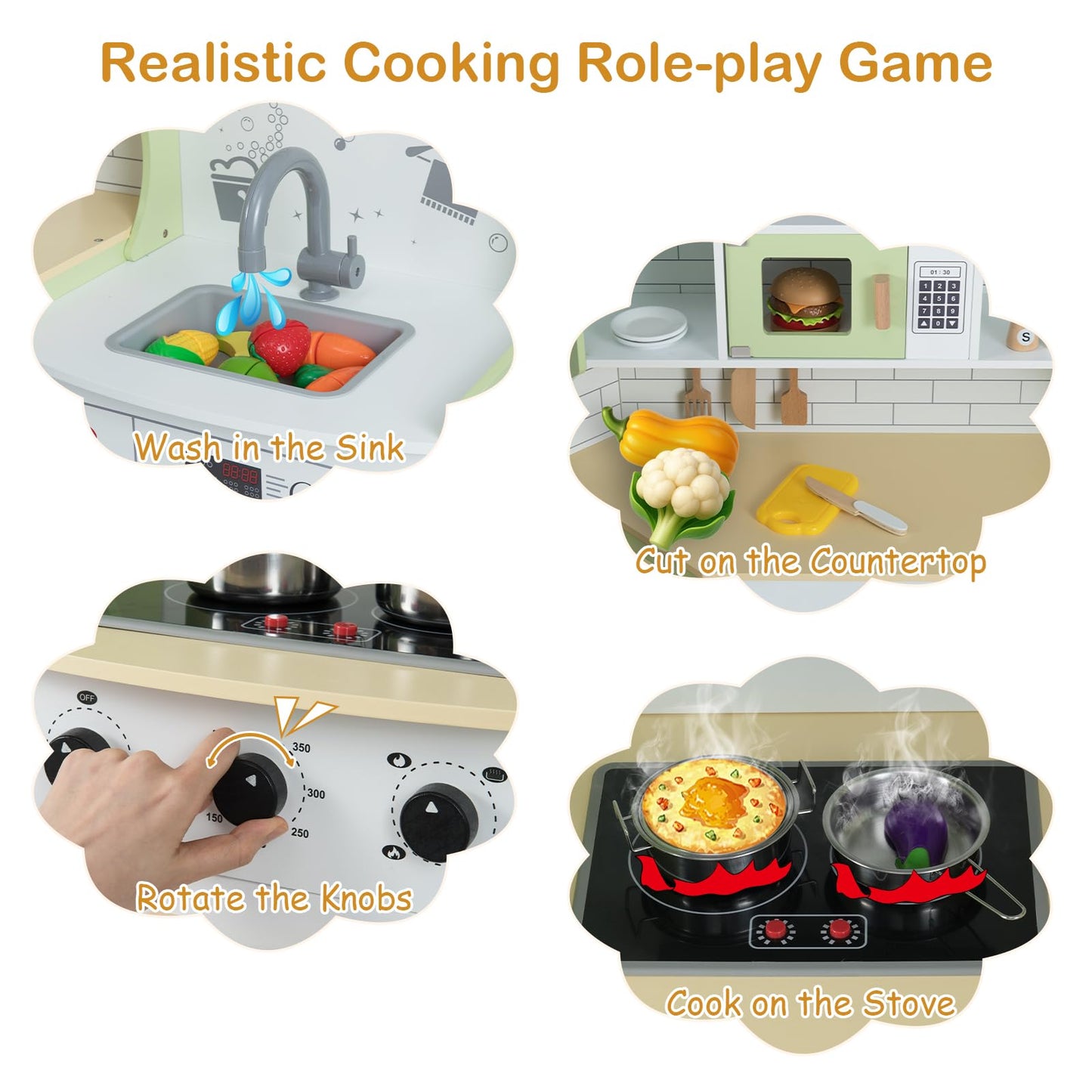 Wooden Corner Play Kitchen with Sounds and Lights