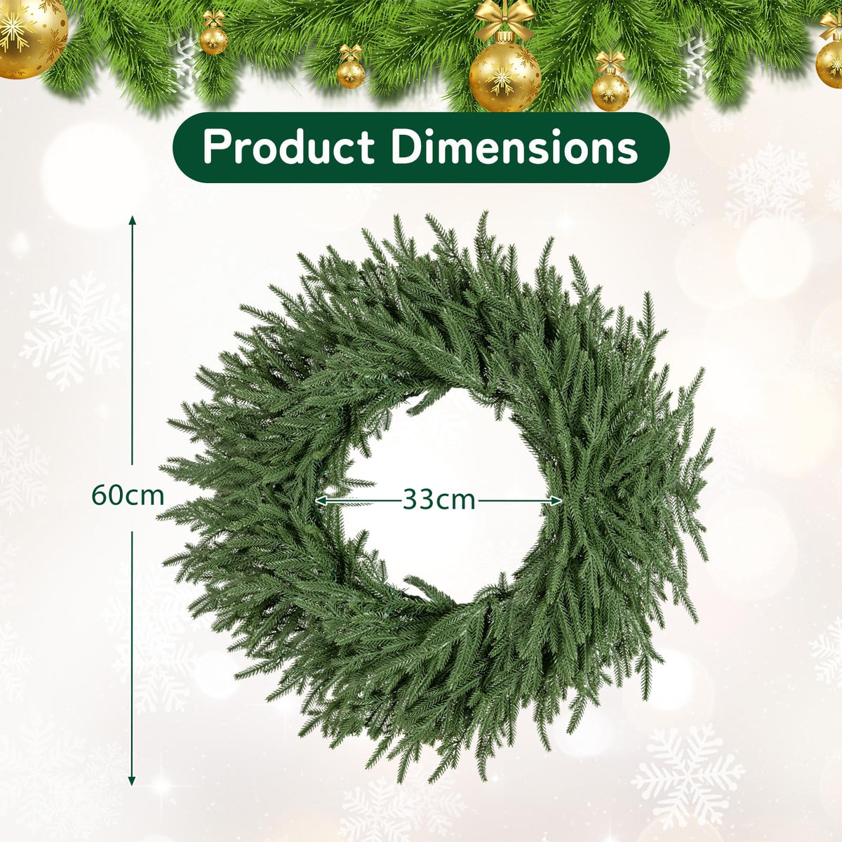 60cm/24inch Pre-Lit Christmas Wreath with LED Lights