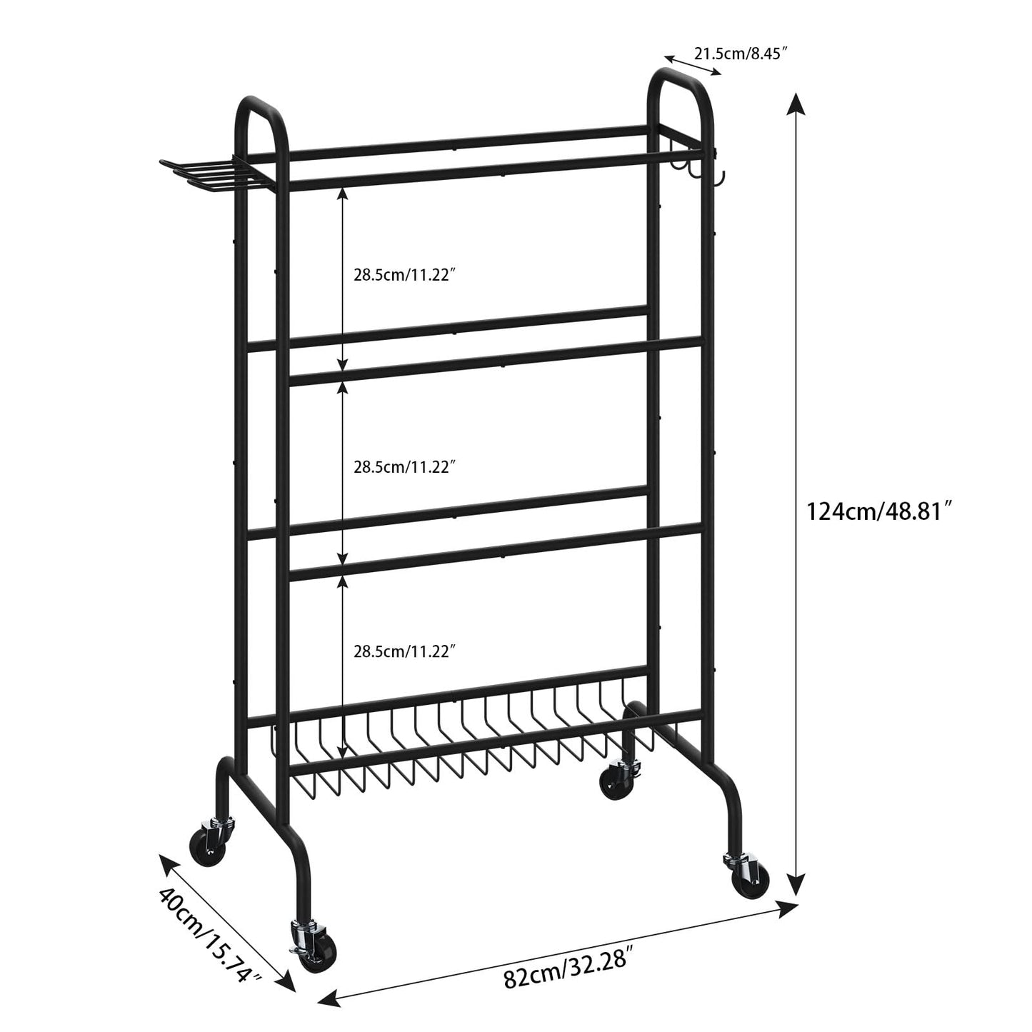 Ball Storage Rack, 4-Layers Rolling Basketball Football Rack with Wheels