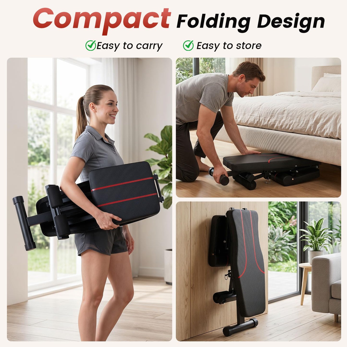 Adjustable Foldable Black Dumbbell Bench with PU Upholstery and Heavy-Duty Iron Frame