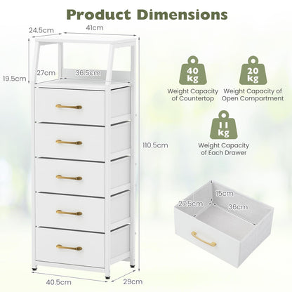 5-Drawer Storage Cabinet with Detachable Foldable Fabric Drawers and Anti-Tipping Kits