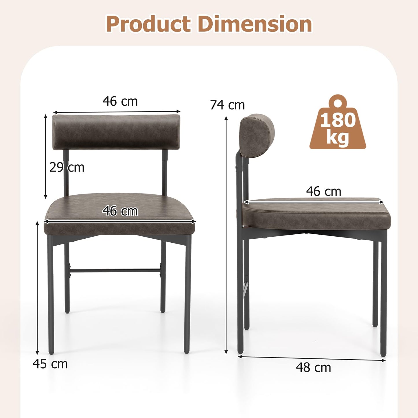 Faux Leather Upholstered Kitchen Side Chair with Curved and Padded Backrest