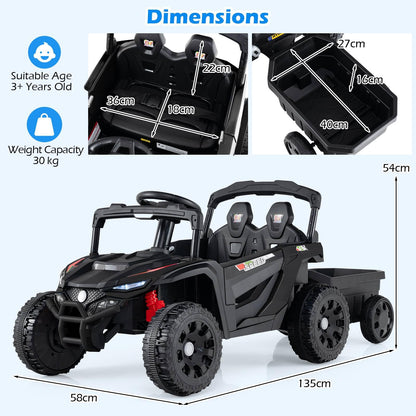 12V Battery Powered Ride On Kids Tractor with Detachable Trailer