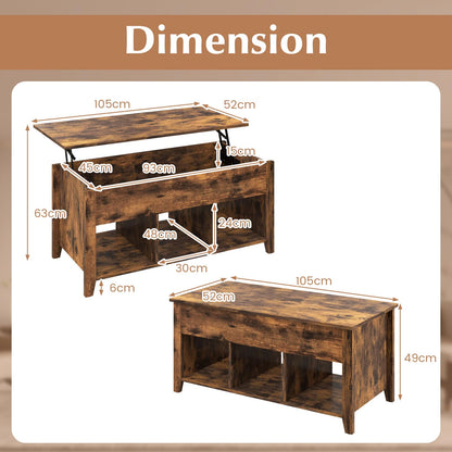 Rising Center Table with Lift Top Hidden Compartment