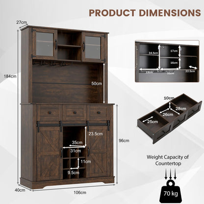 184cm Tall Buffet Storage Cabinet with Wine Rack for Pantry Dining Room