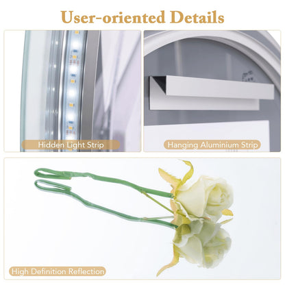 Half Circle LED Bathroom Mirror with Touch Switch and 3-Color Lights