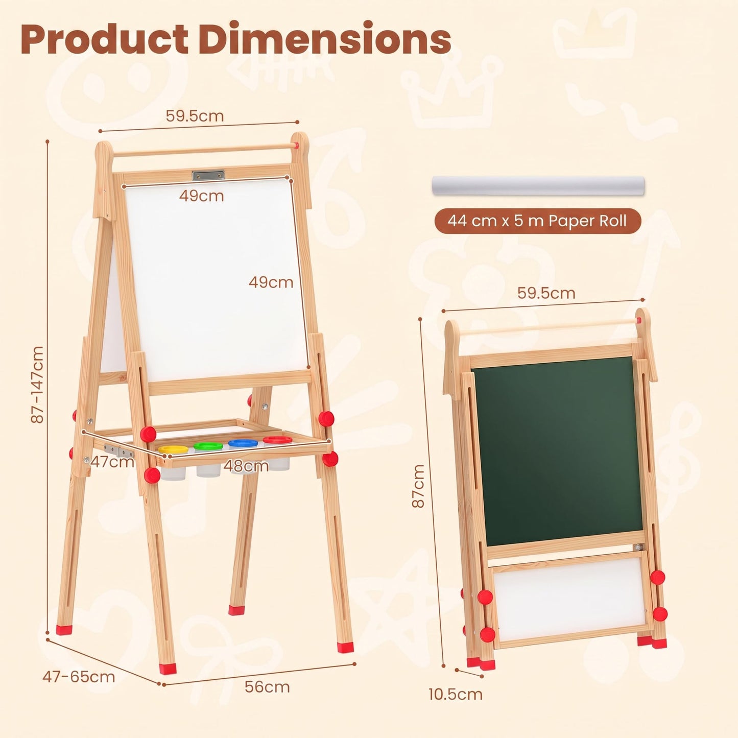 3-in-1 Kids Art Easel, Double-Sided Folding Wooden Easel