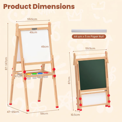 3-in-1 Kids Art Easel, Double-Sided Folding Wooden Easel
