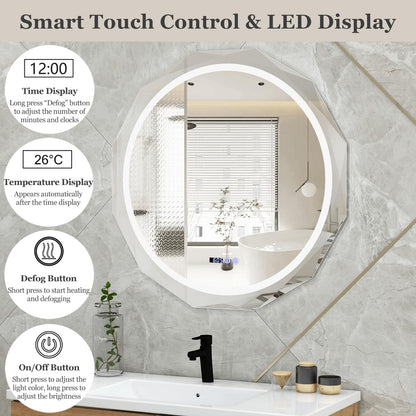 Wall Mounted Mirror with Dimmable 3-Color Lights and Memory Function
