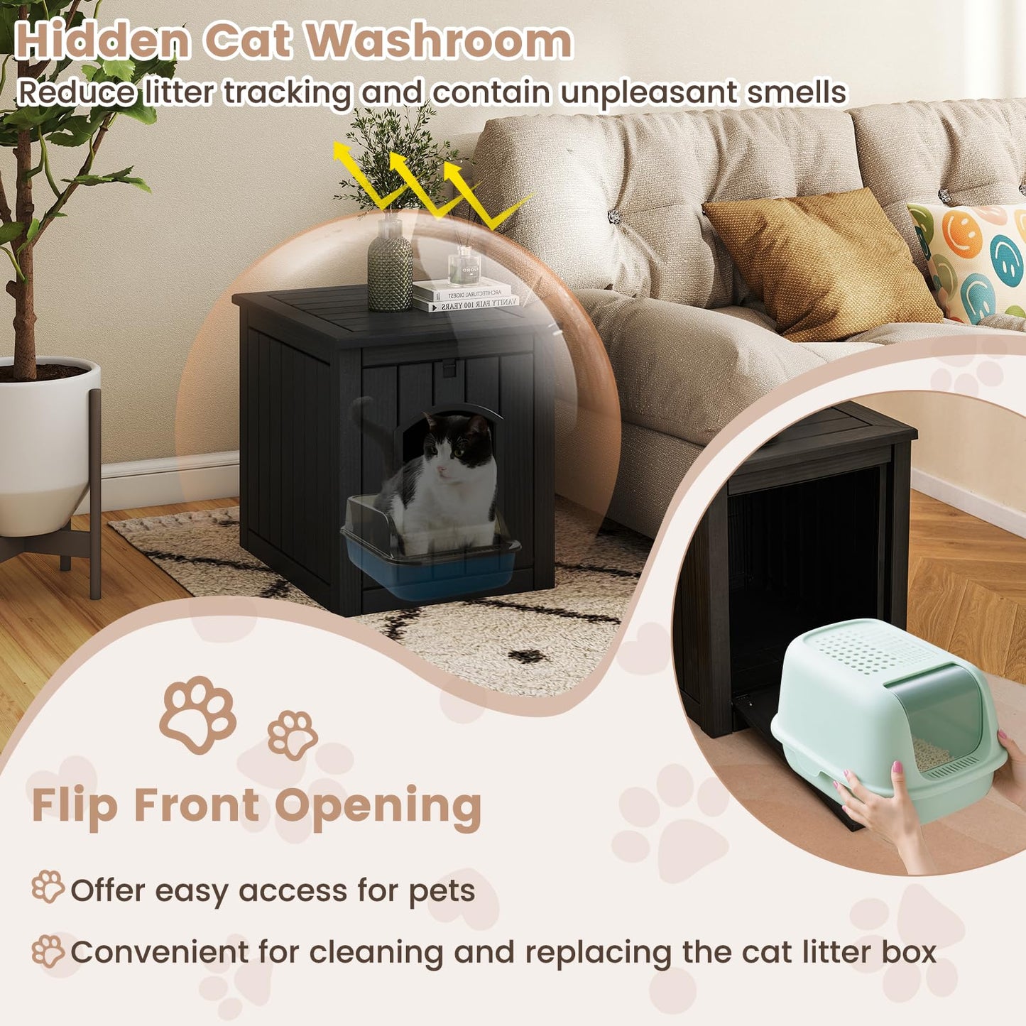 Indoor Outdoor Cat House with Flip Front Door and Raised Floor
