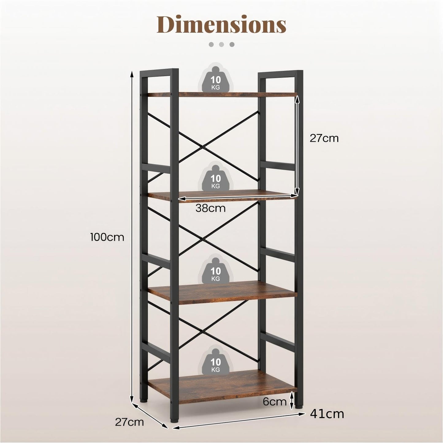 Wooden Storage Bookcase Ladder Shelving Unit with X-Shaped Bar