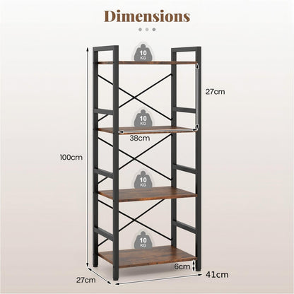 Wooden Storage Bookcase Ladder Shelving Unit with X-Shaped Bar
