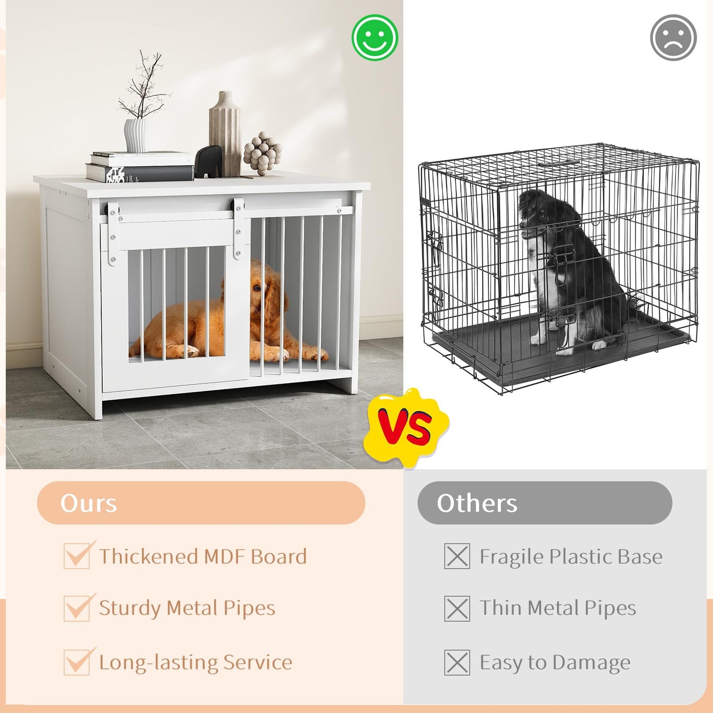 Modern Dog Crate Wooden Dog Cage with Wide Tabletop and Door