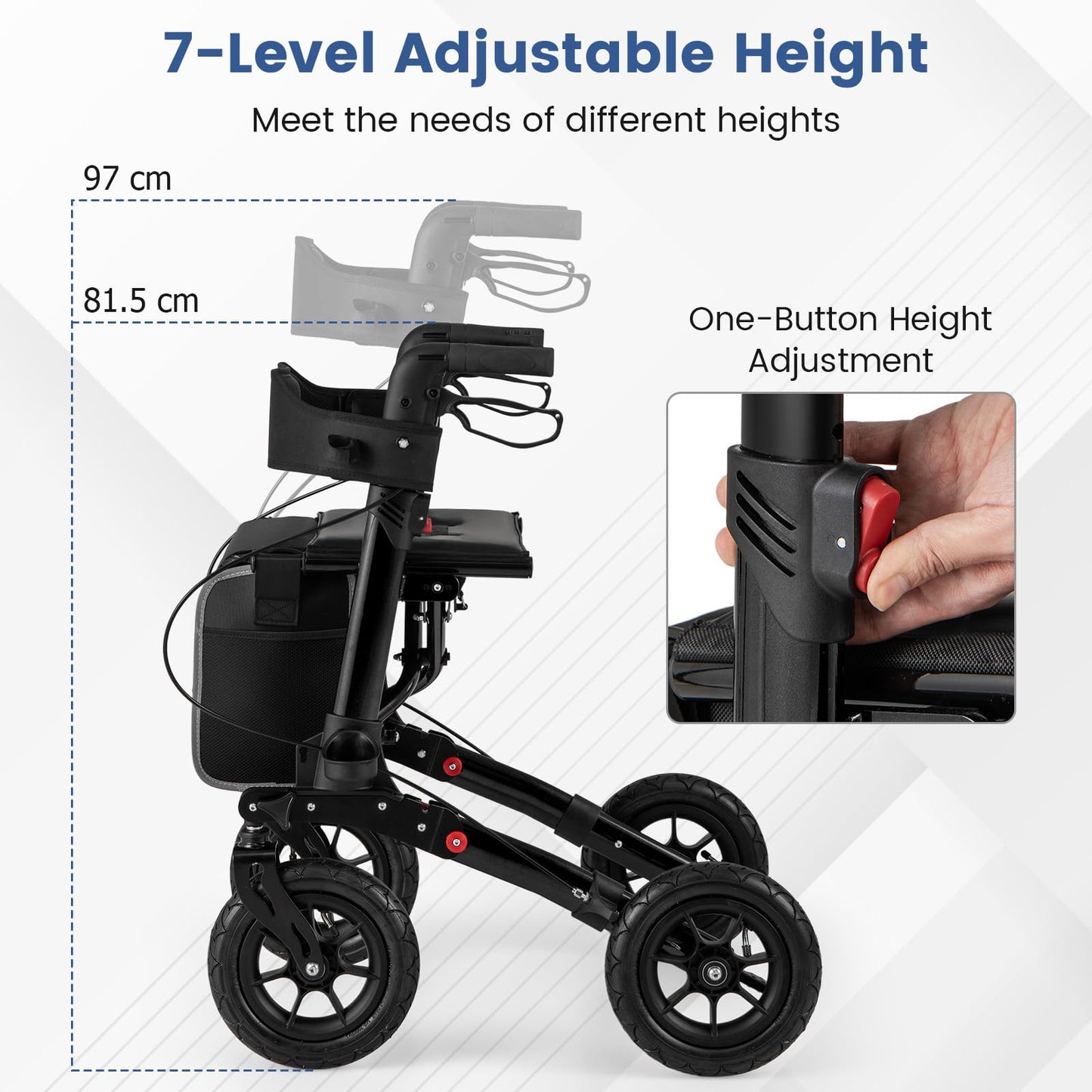 Walker for Seniors with Seat Folding Rollator Walker with Pneumatic Tires
