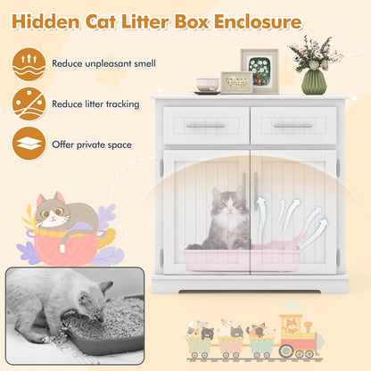 Wooden Cat Litter Box Enclosure with 2 Drawers