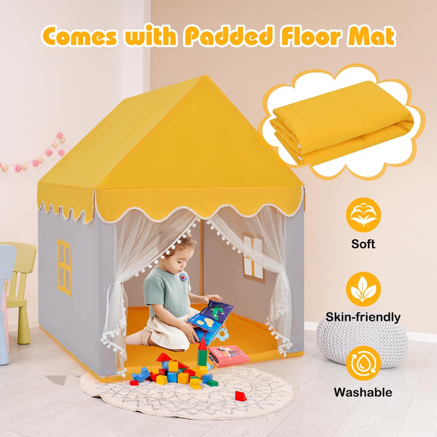 Kids Play Tent with Padded Mat Indoor Playhouse