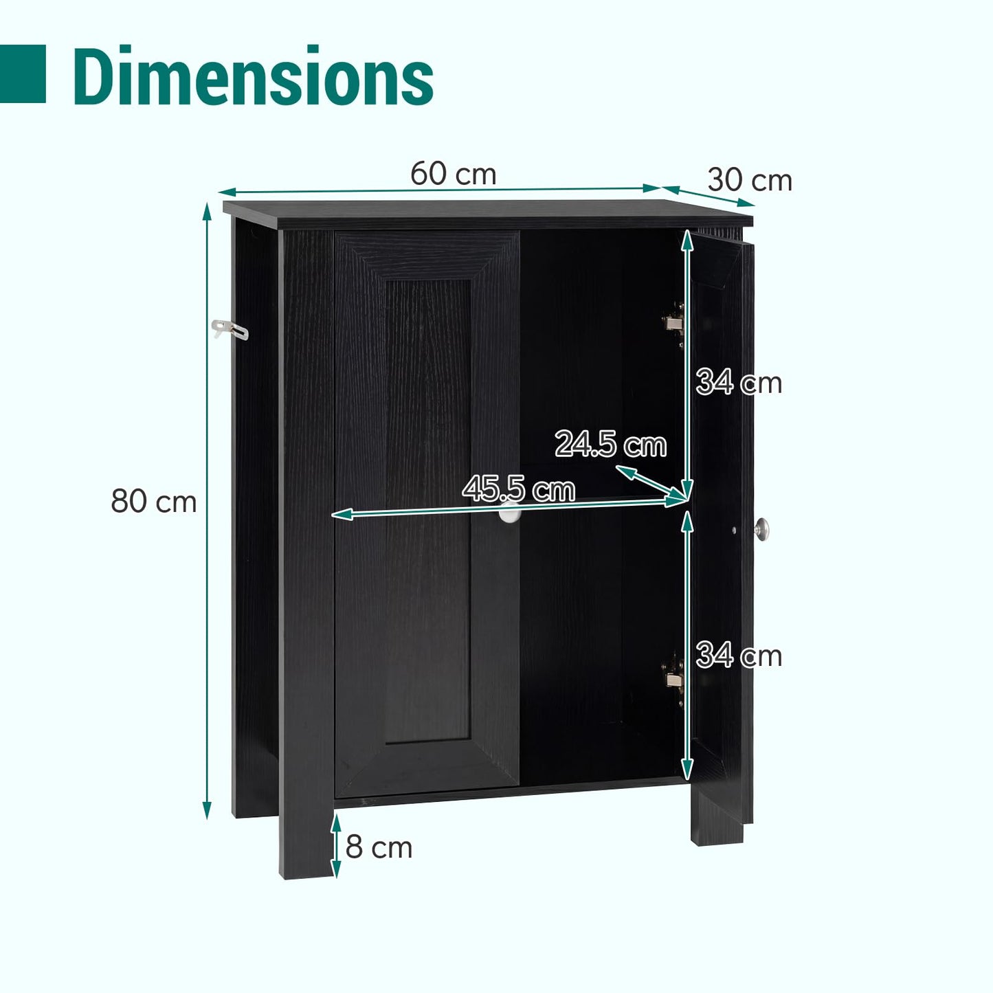 Bathroom Storage Cabinet, Freestanding Storage Cupboard with Double Doors
