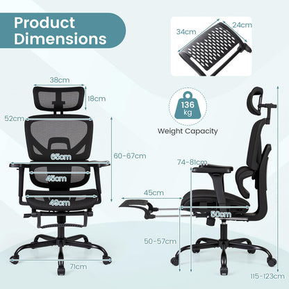 Mesh Office Chair with Footrest, Ergonomic High Back Swivel Computer Desk Chair