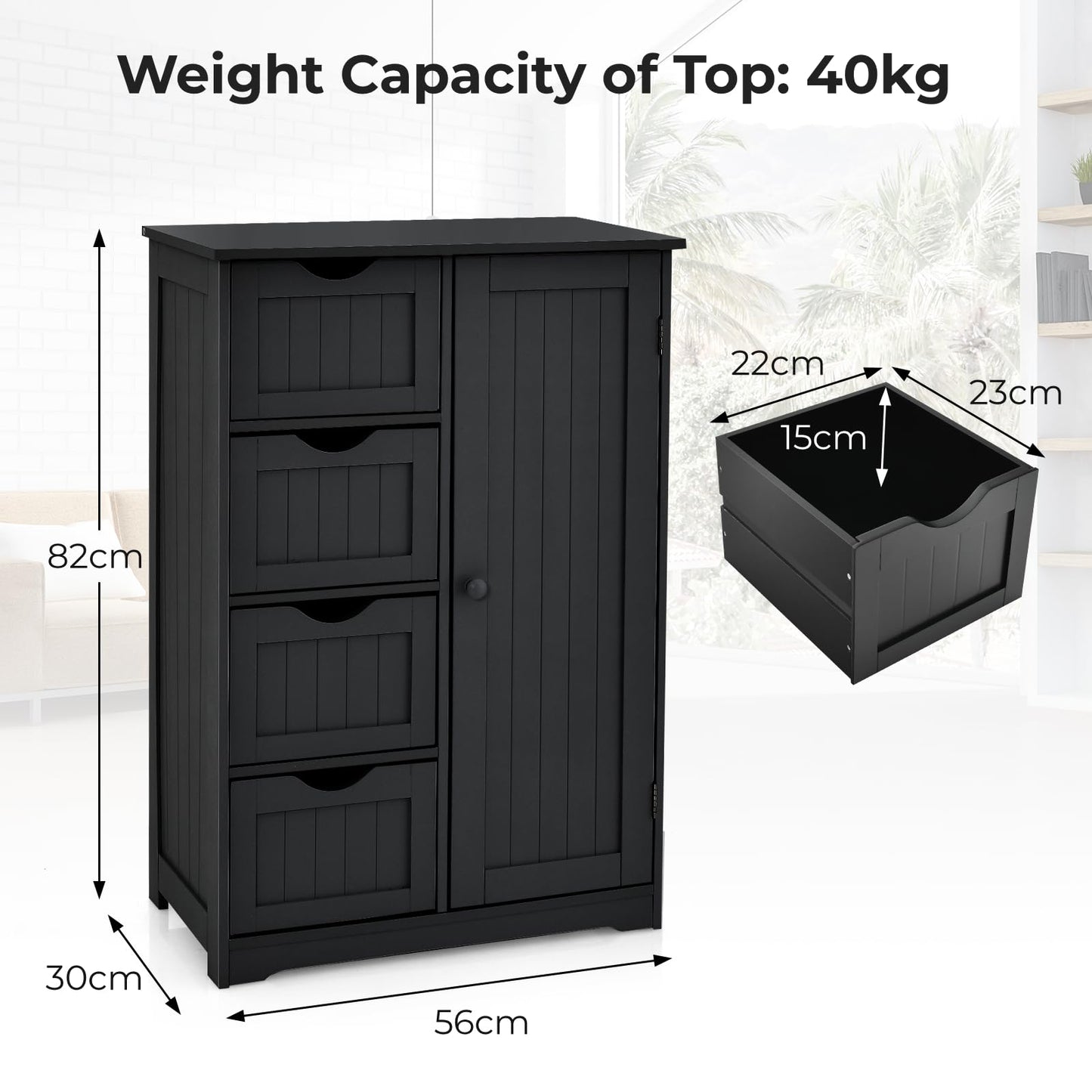 Freestanding Storage Cupboard with Adjustable Shelf and Drawers