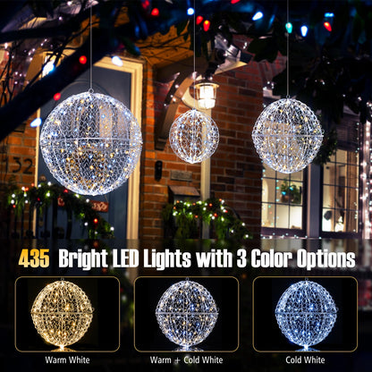 3 Pieces Lighted Christmas Balls with Light Color and 8 Dynamic Modes