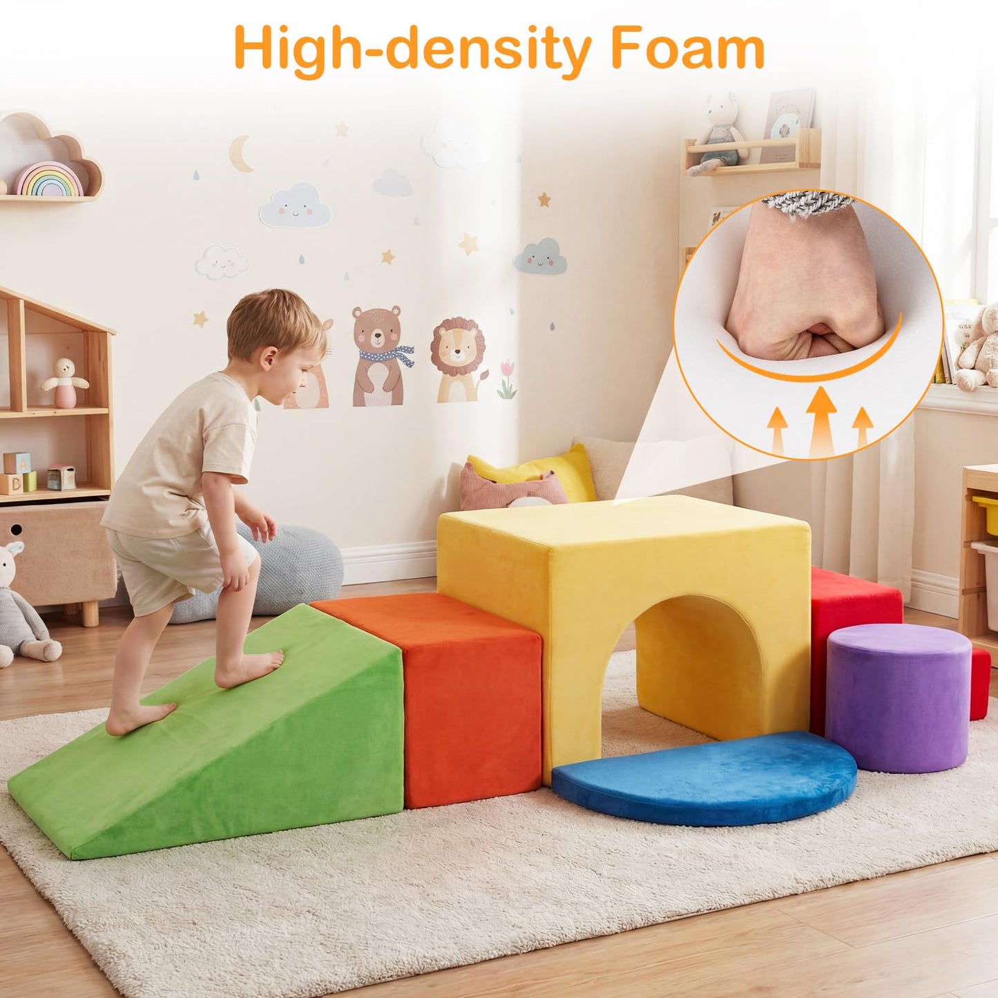 6 Pieces Foam Climbing Blocks for Kids with Slide and Tunnel for Toddlers 3+
