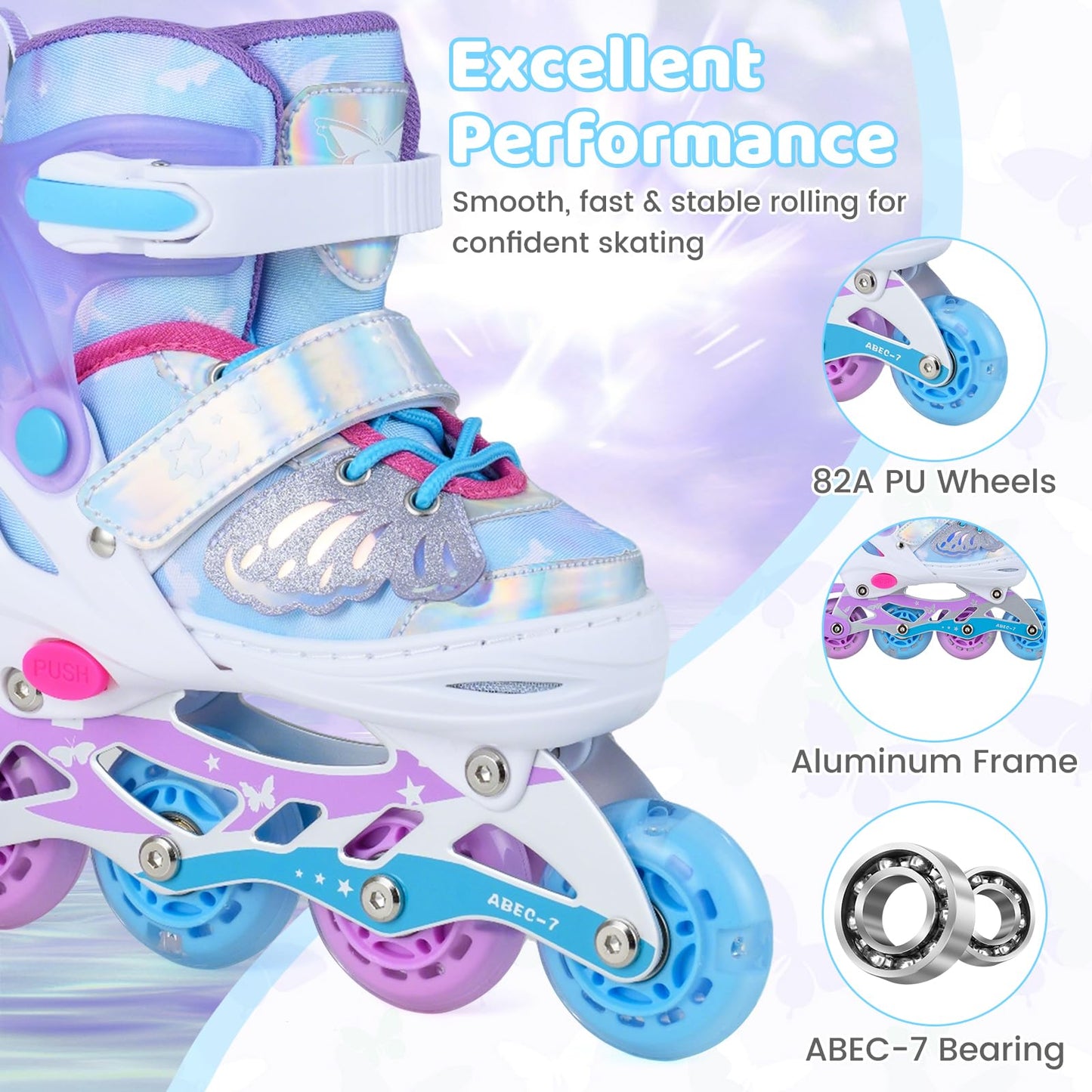 Kids Inline Skates for Boys & Girls, 4 Sizes Adjustable Blades Roller Skates
