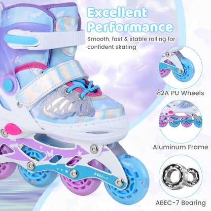Kids Inline Skates for Boys & Girls, 4 Sizes Adjustable Blades Roller Skates