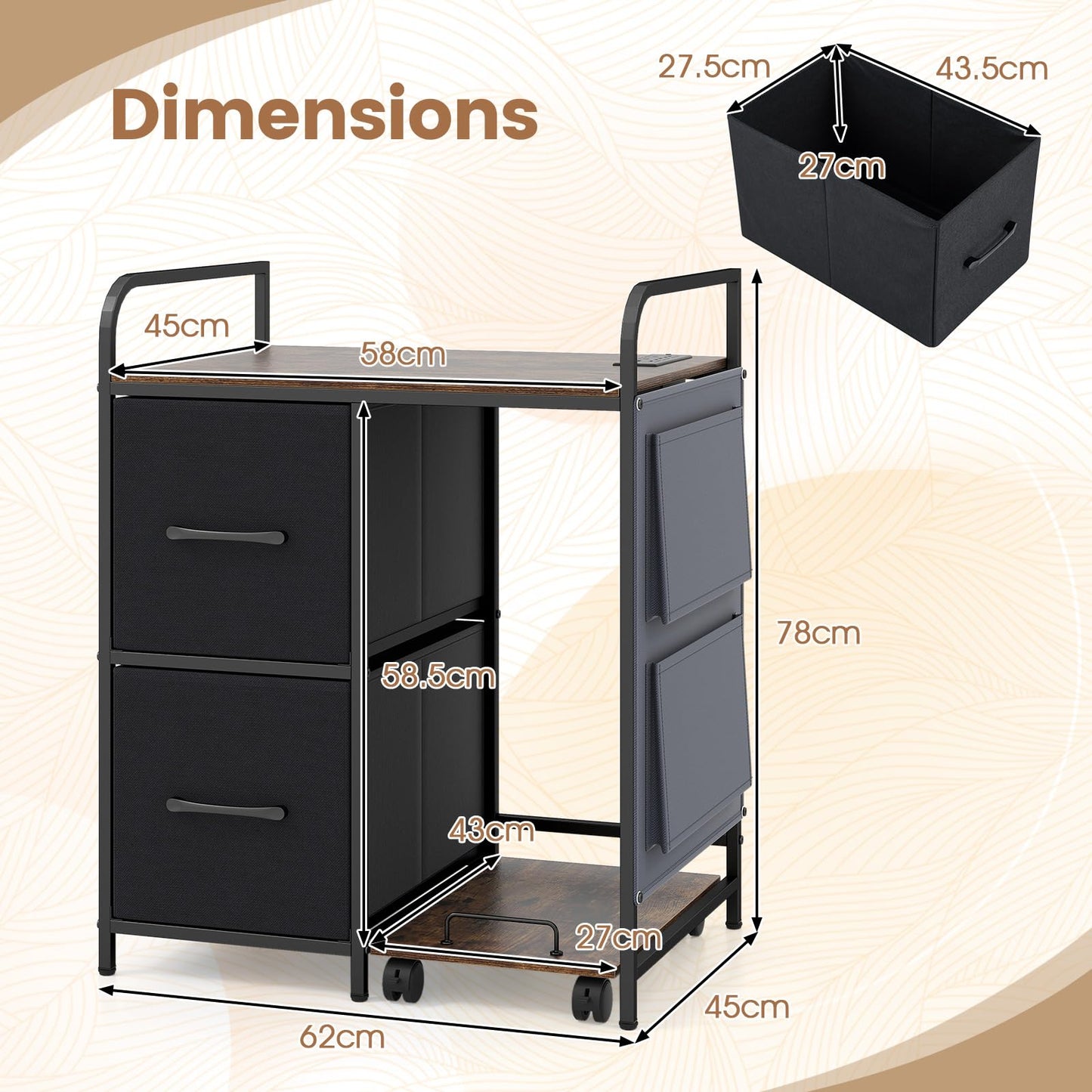 Metal File Cabinet, Printer Stand with Rolling Shredder Stand