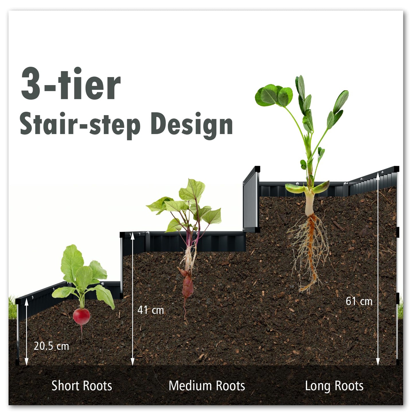 3-Tier Raised Garden Bed with Open ended Base for Vegetable Fruit Flower Herb
