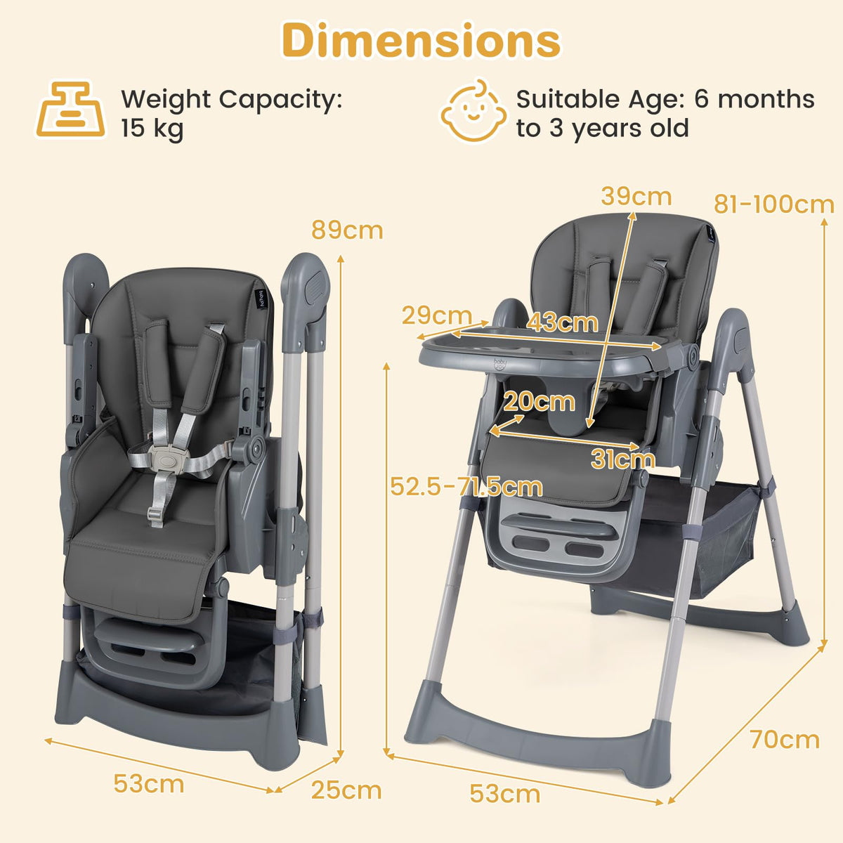 Foldable High Chair for Babies and Toddlers