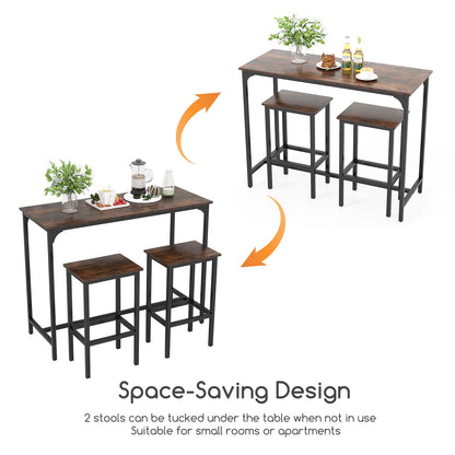 3 Piece Dining Table Set with High Top Rectangular Pub Table and Chairs