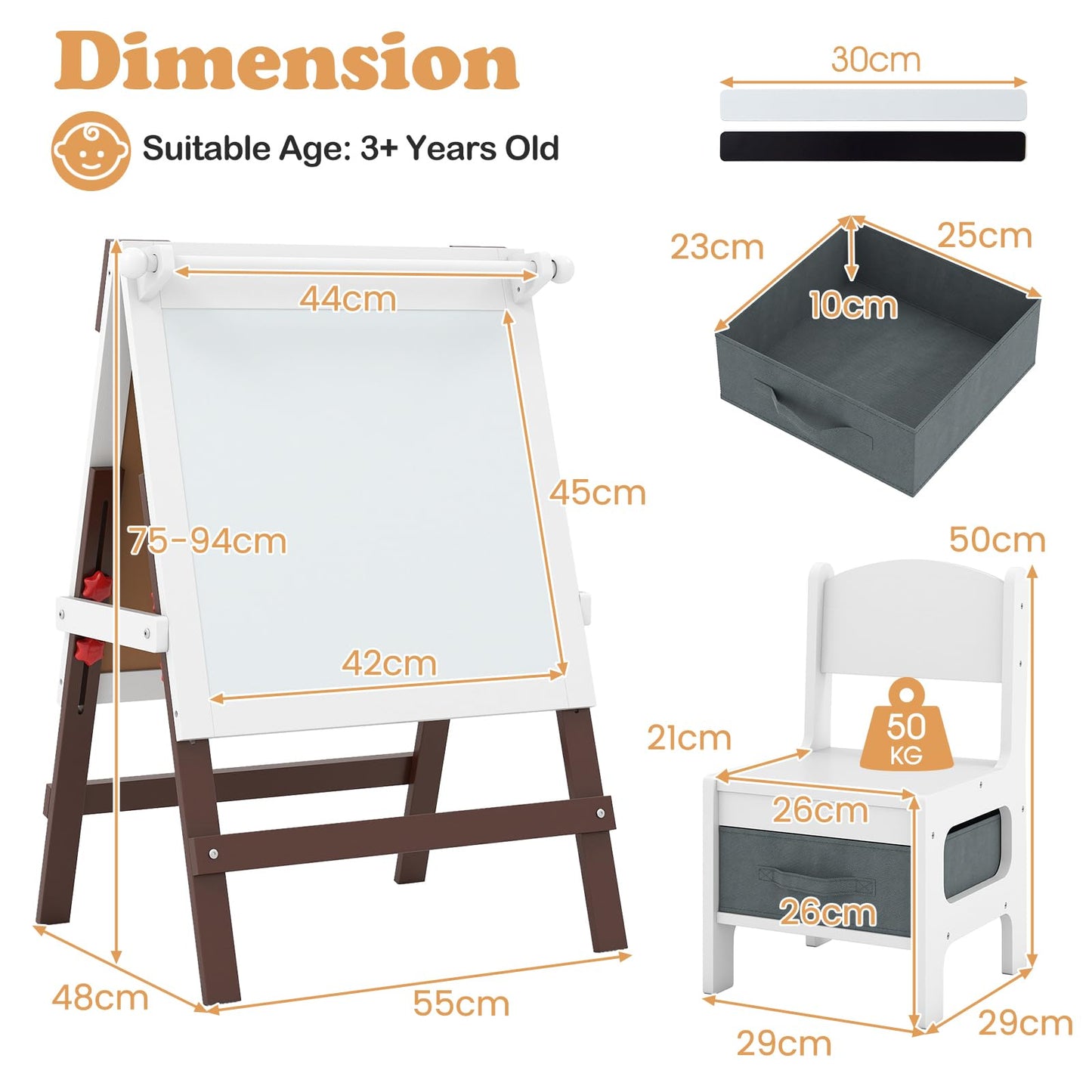 Height-adjustable Painting Easel with Chalkboard and Paper Holder