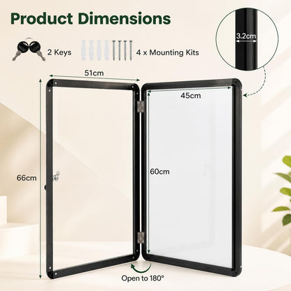 66 x 51 cm Enclosed Bulletin Board with Locking Door and Aluminum Alloy Frame